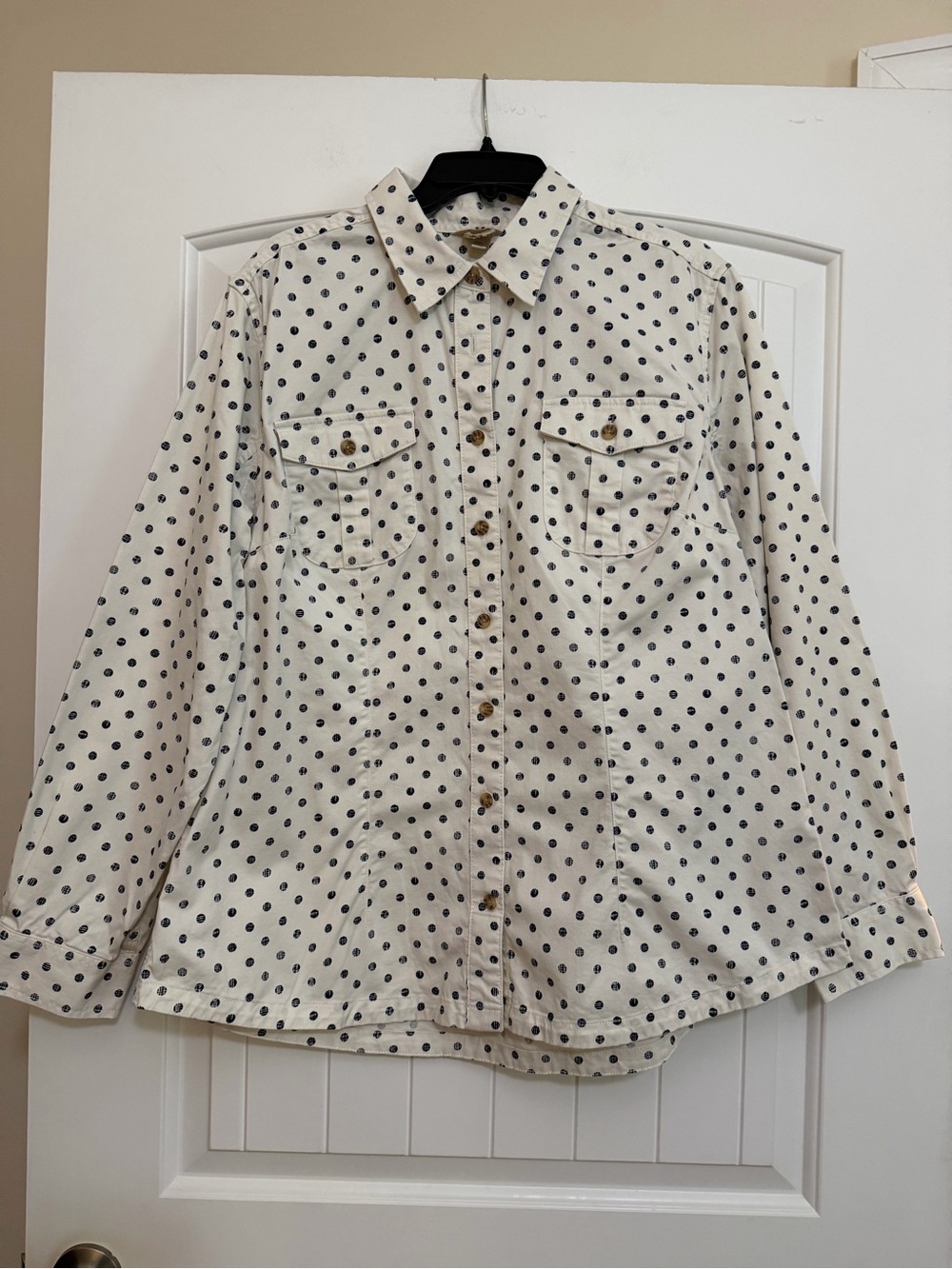 Duluth Trading Co Cream Shirt with Black Dot Print Sz XL